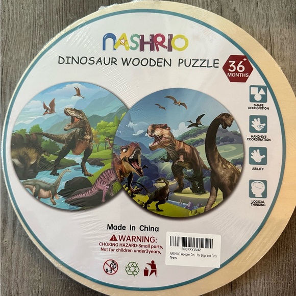 NEW Dinosaur Wooden Puzzle for Kids Ages 3-8, Natural Wood Dinosaur Set of 2 - Picture 1 of 2